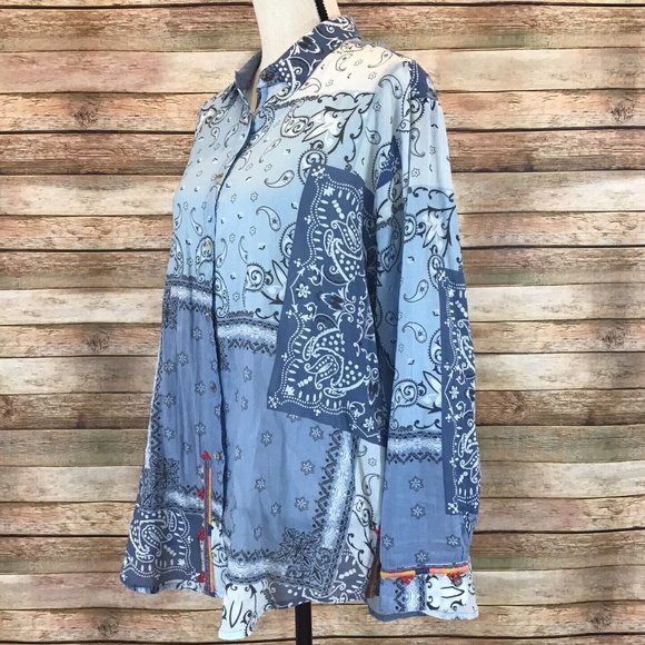 Johnny Was Workshop Womens Size M Medium Bandana Patchwork Button Down Bouse Top - Picture 4 of 6
